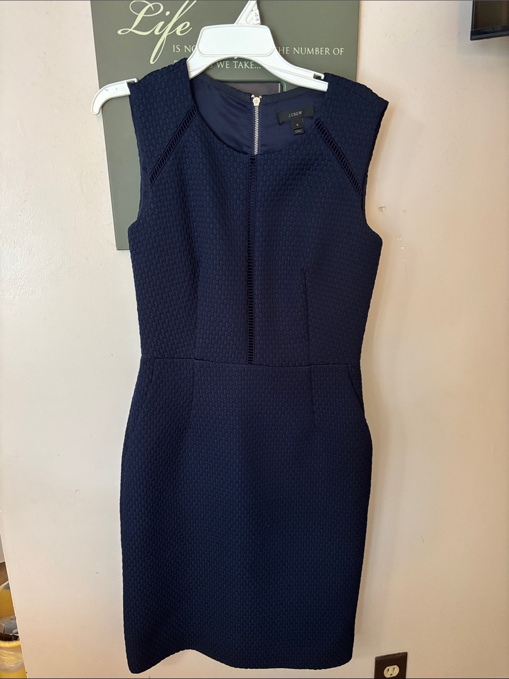 J. Crew Navy Textured Sleeveless Midi Dress with Zip back